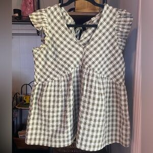 Checkered top in Green and White with ruffle size small